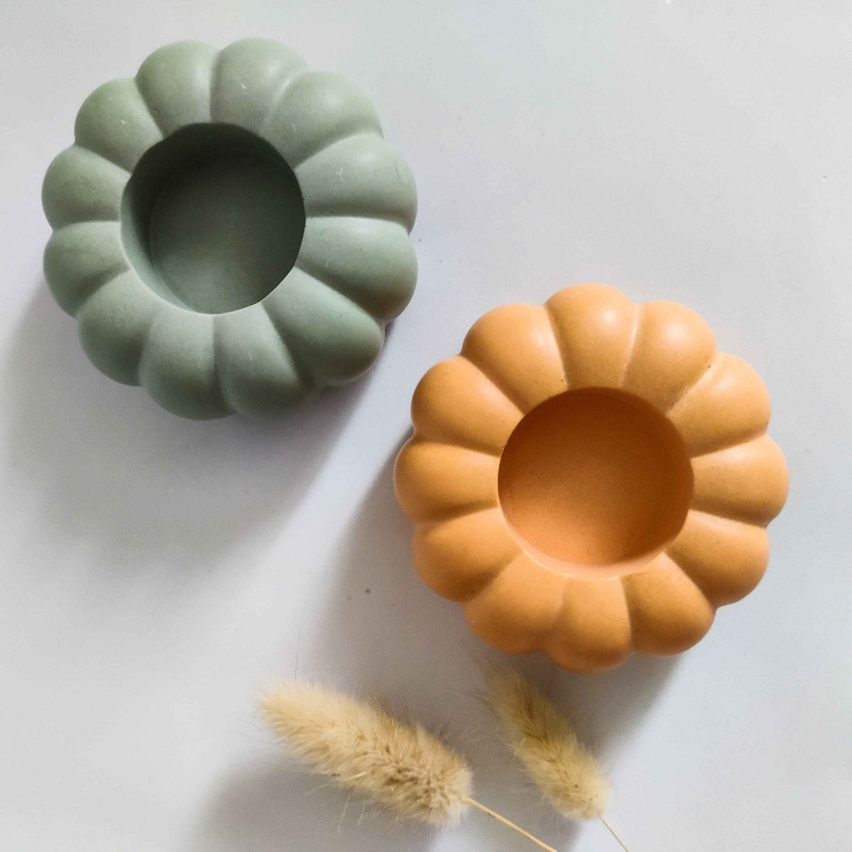 Pumpkin tealight candle holder- orange and sage green-3
