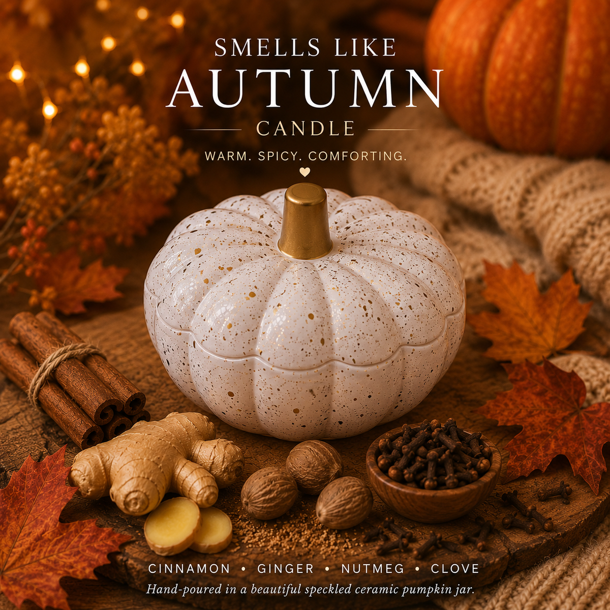 Smells Like Autumn Pumpkin Candle in White Speckled Jar-2