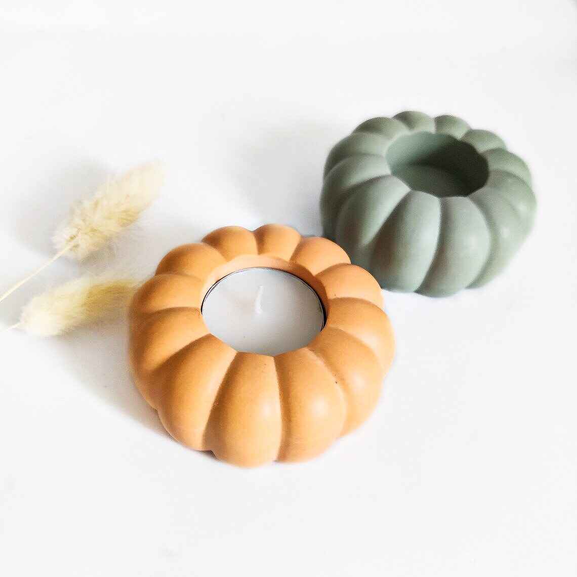 Pumpkin tealight candle holder- orange and sage green-1