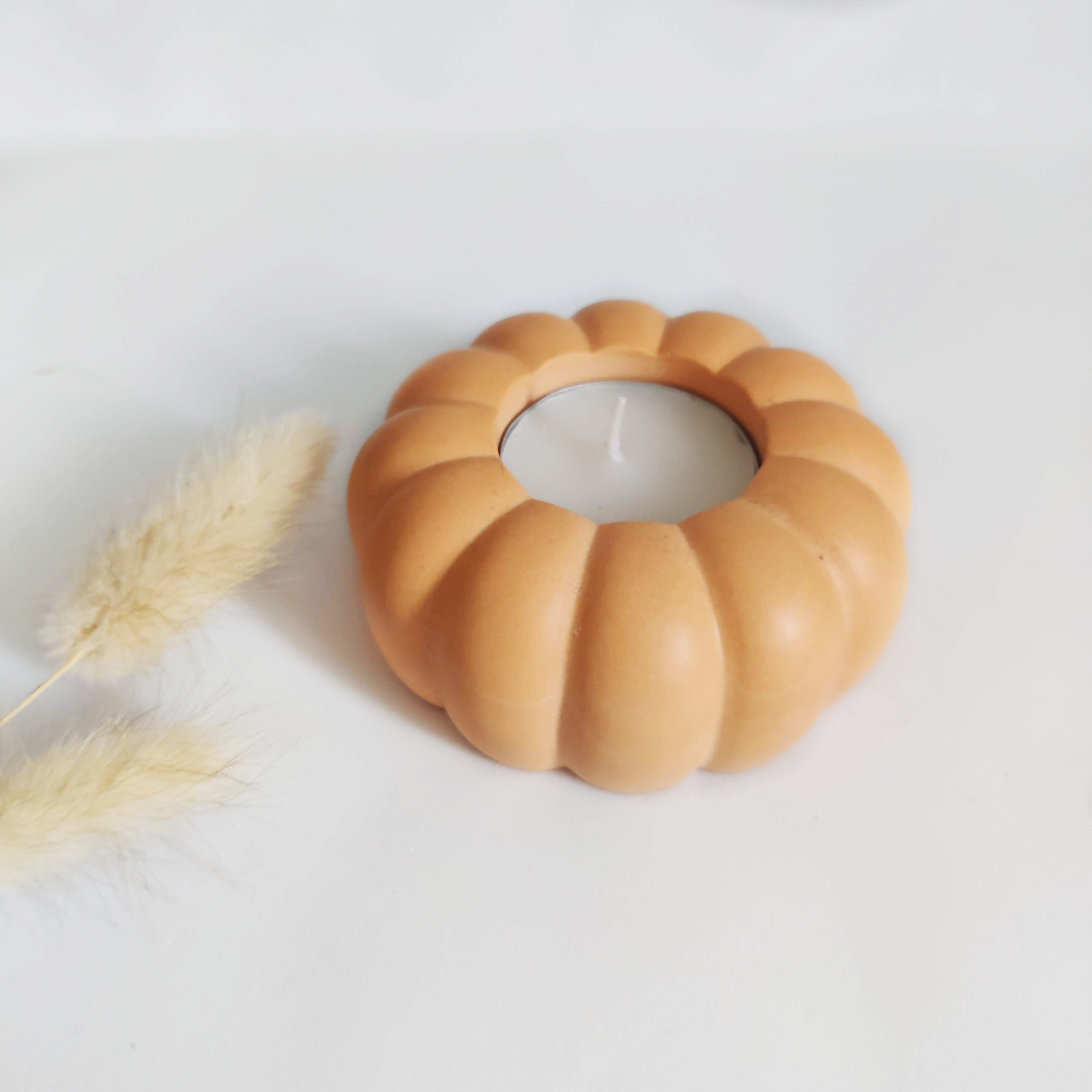 Pumpkin tealight candle holder- orange and sage green-2