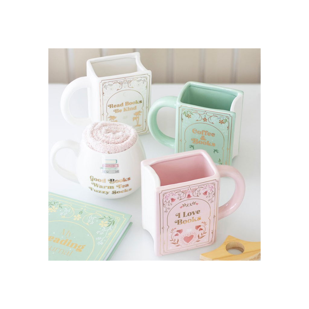 Coffee and Books Green Book Shaped Mug-4
