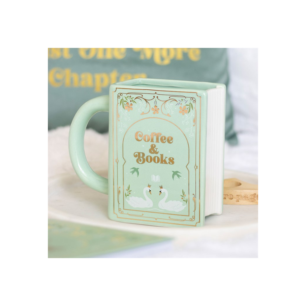 Coffee and Books Green Book Shaped Mug-3