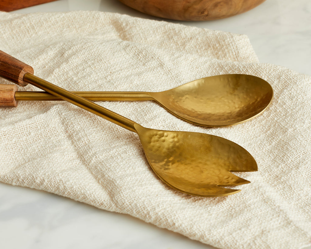 Hema Gold Salad Servers – Spoon and Fork Set, Gold Finish-1