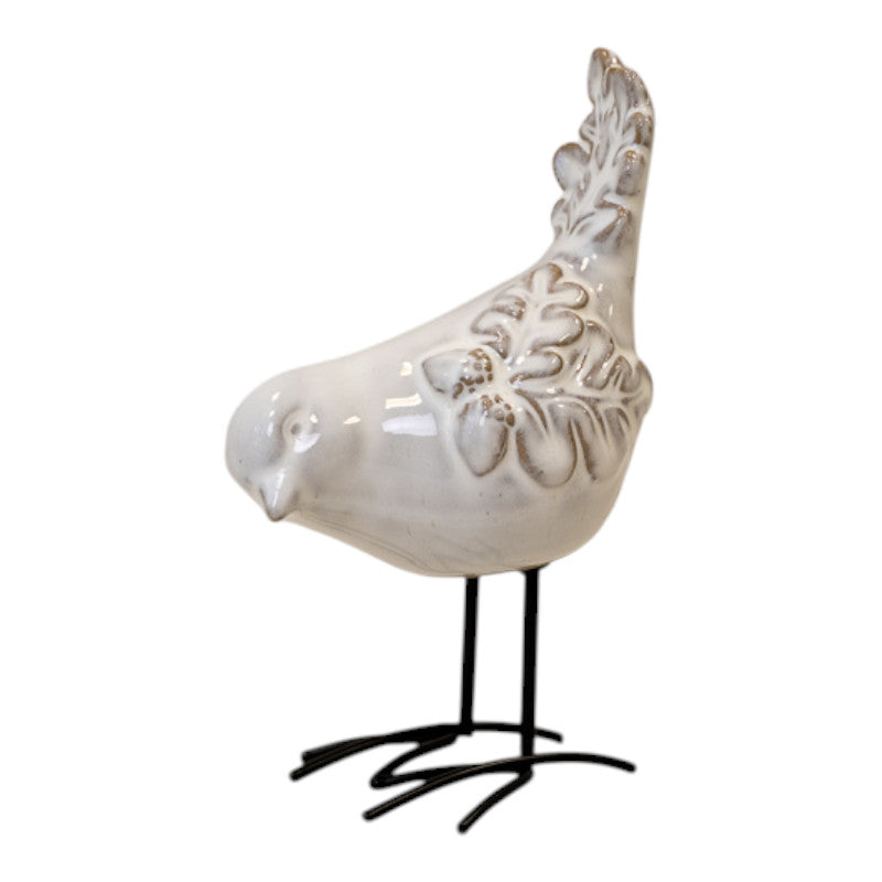 Glazed Ceramic Bird Ornament with Texture Detail-0