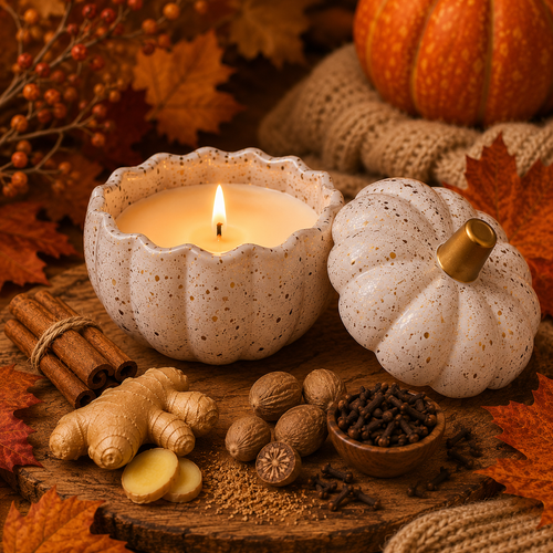 Smells Like Autumn Pumpkin Candle in White Speckled Jar-0