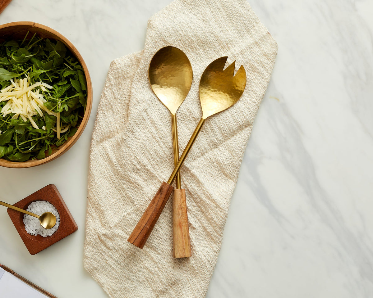 Hema Gold Salad Servers – Spoon and Fork Set, Gold Finish-0