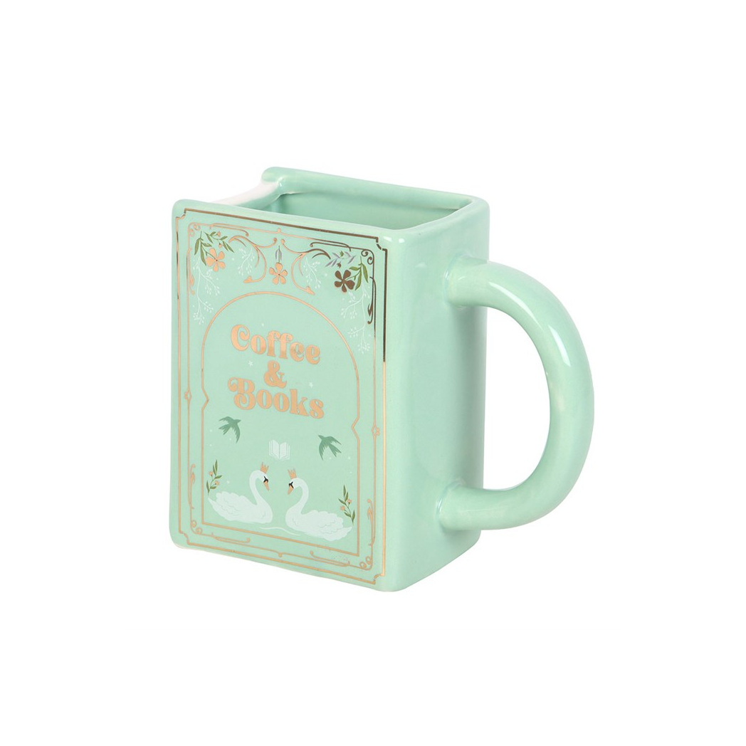 Coffee and Books Green Book Shaped Mug-2