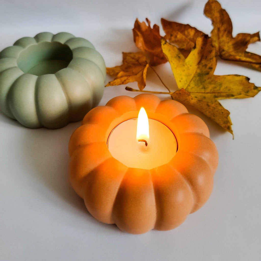 Pumpkin tealight candle holder- orange and sage green-0