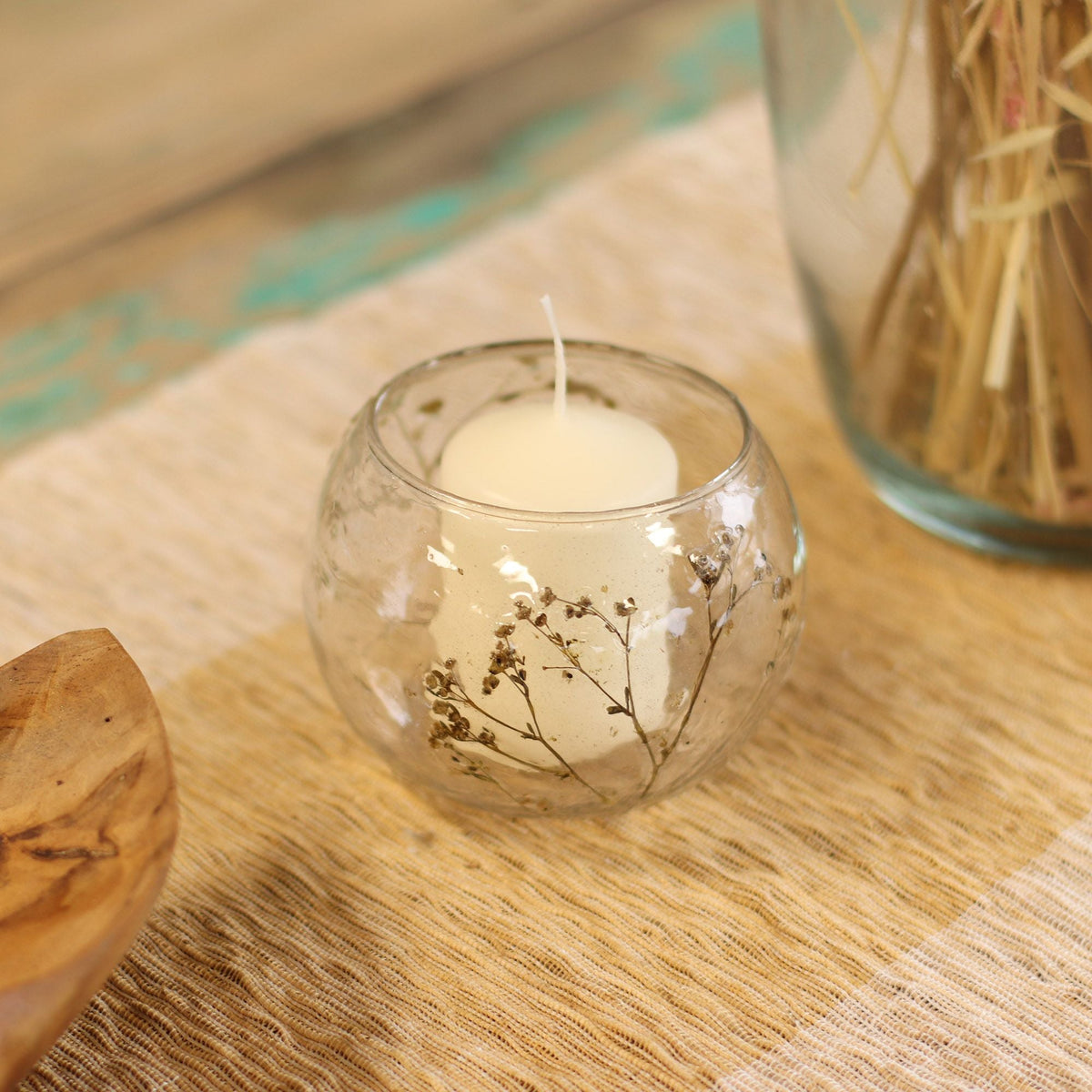 Natural Floral Glass - Bowl Candle Holder - Margarita - (8X10cm)-2