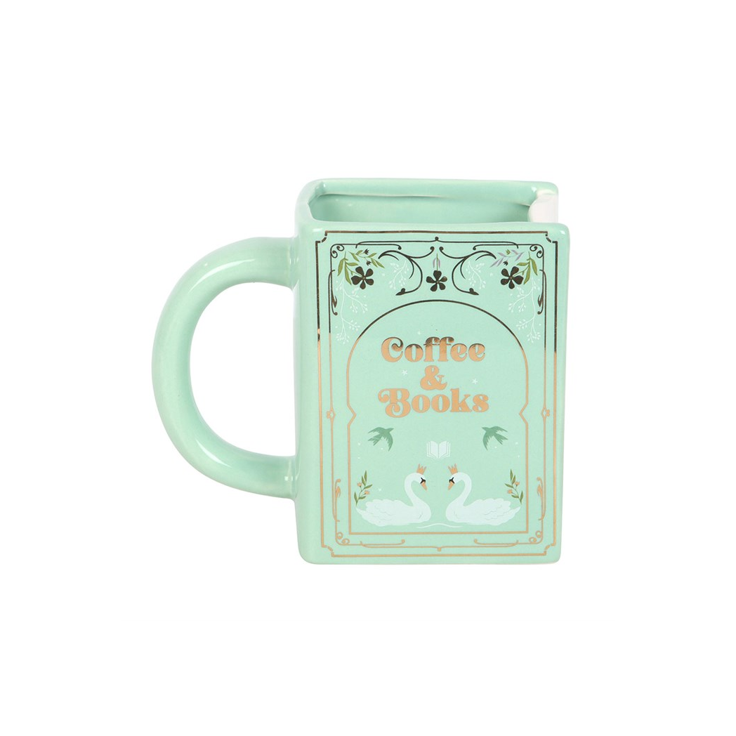 Coffee and Books Green Book Shaped Mug-1