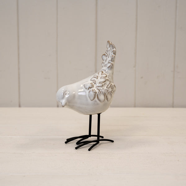 Glazed Ceramic Bird Ornament with Texture Detail-1