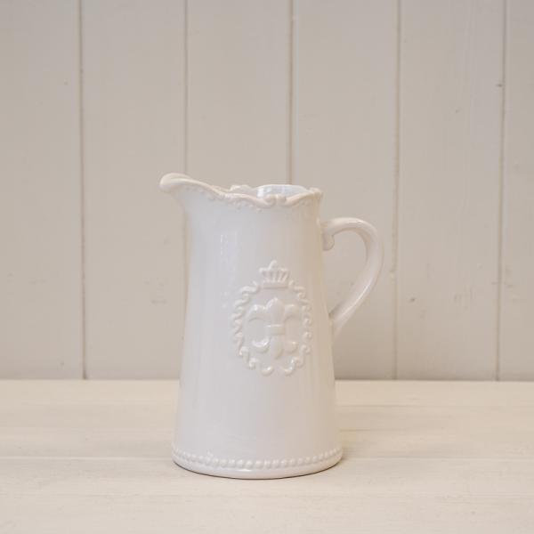 White Ceramic Jug 19cm Fleur De Lis-1