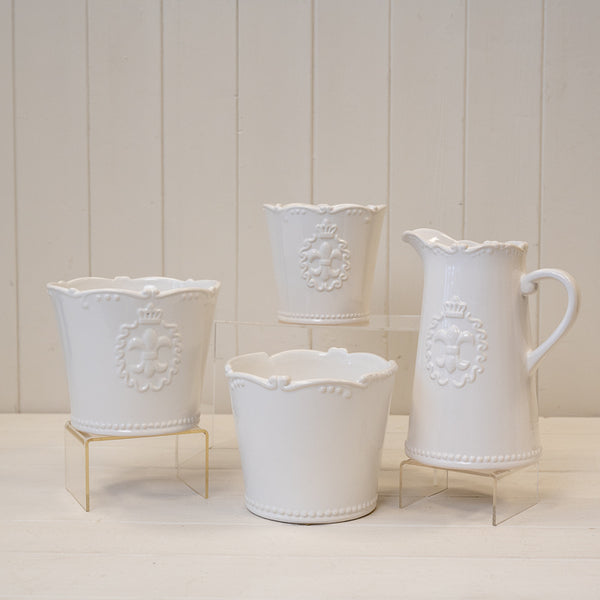 White Ceramic Jug 19cm Fleur De Lis-2