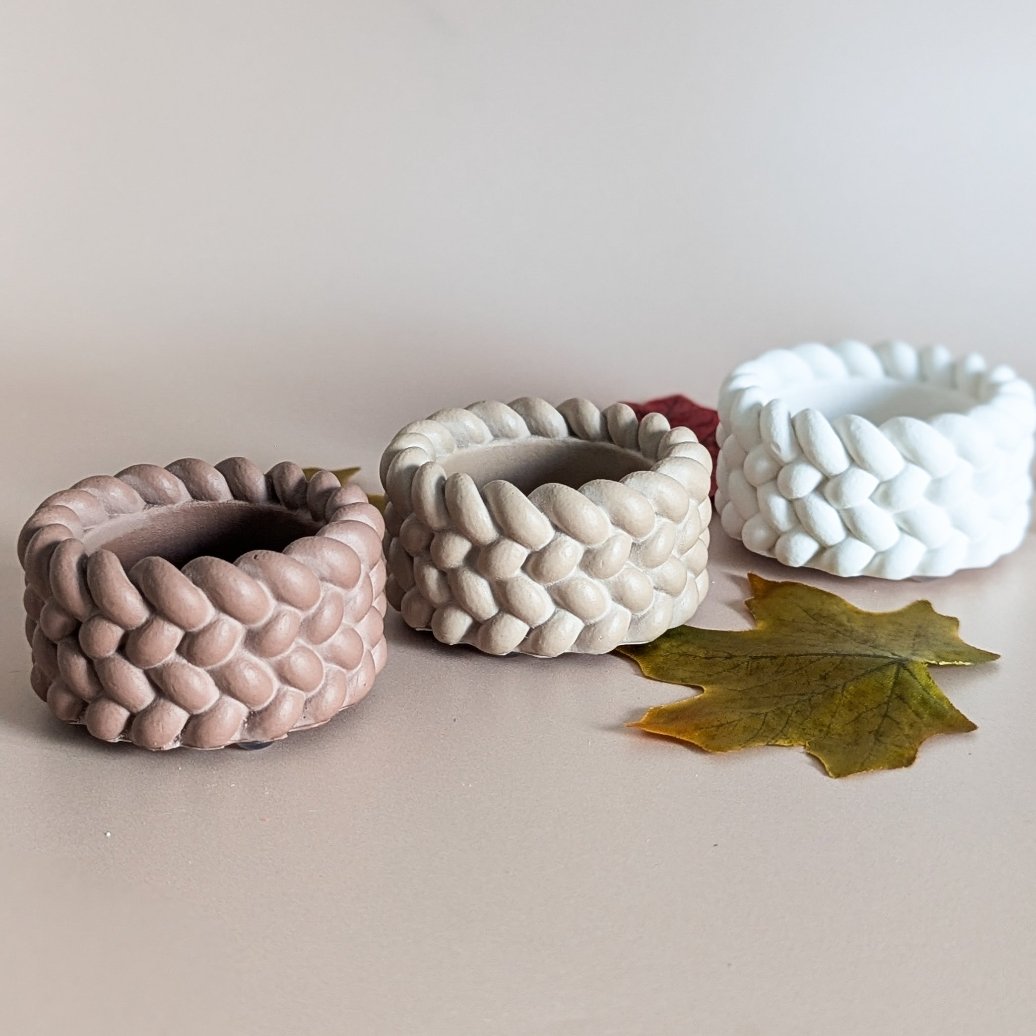 Knitted style cosy tealight candle holders-1