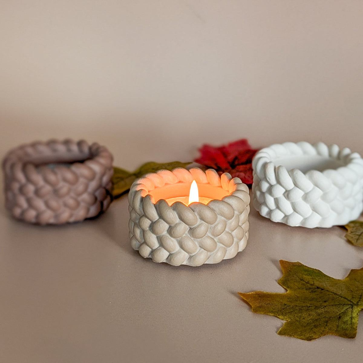 Knitted style cosy tealight candle holders-0